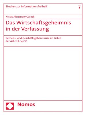 cover image of Das Wirtschaftsgeheimnis in der Verfassung